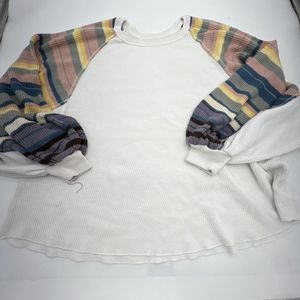 We The Free Rainbow Dreams Sweater L Thermal Knit Balloon Sleeve Oversized Flaw